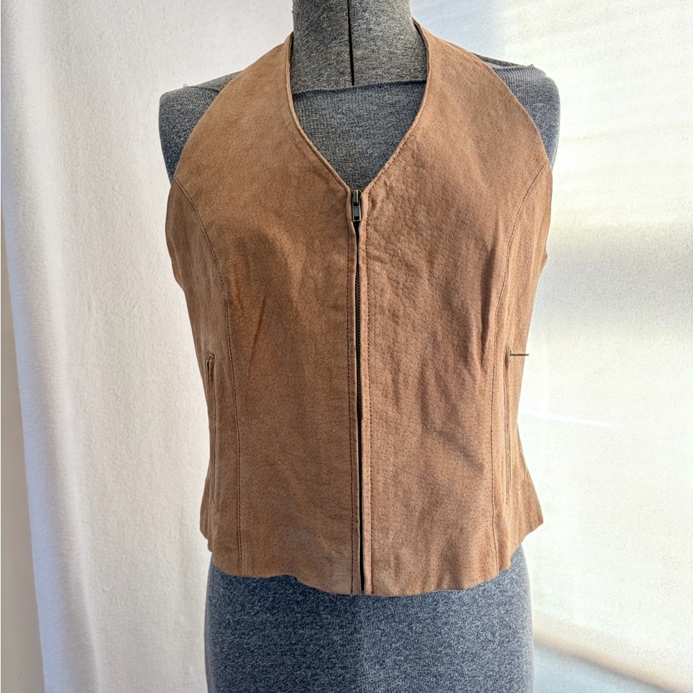 Vtg Wilsons Leather Maxima label brown suede zip-front halter vest